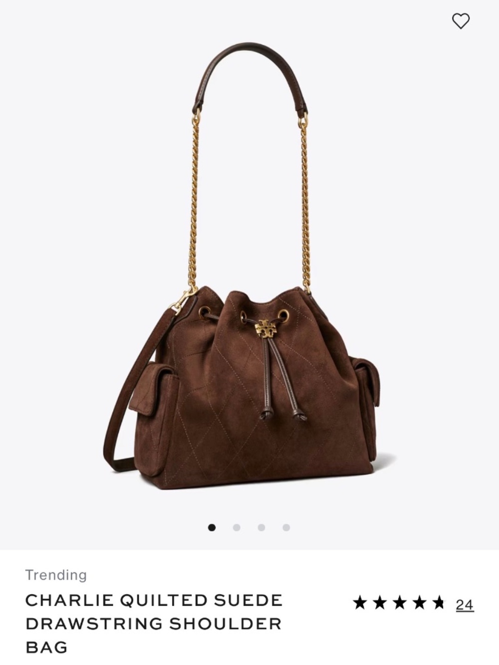 TORY BURCH SMALL CHARLIE QUILTED SUEDE DRAWSTRING SHOULDER BAG